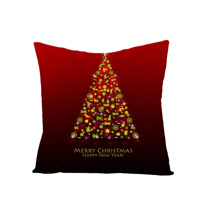 Cartoon Printed Polyester Pillow Cover Christmas Cushion Cushion Cover Red Christmas Home Decoration