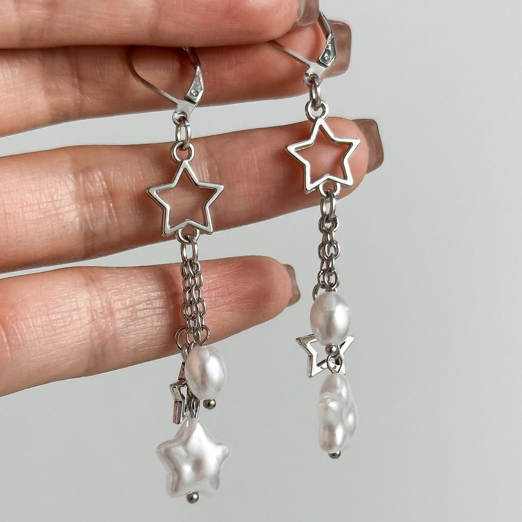 Cold Wind Design Pullable Necklace Necklace Pentagram Pearl Fringed Chain