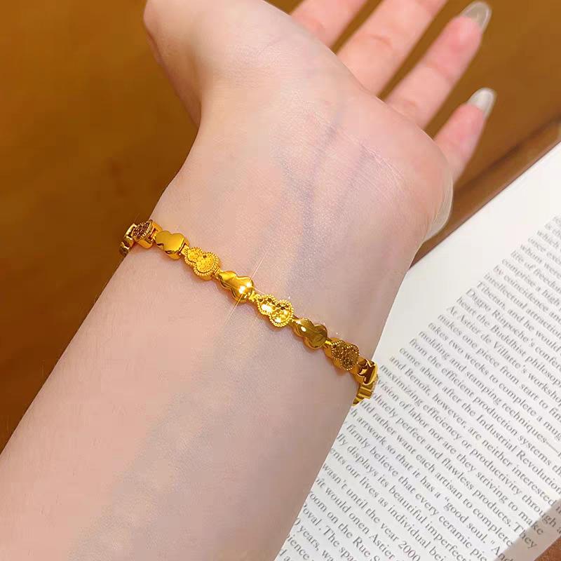 Gold CNC Dragon Scale Gourd Bracelet - Crushed Ice Design, Fu Lu Charm, Perfect Gift for Girlfriend