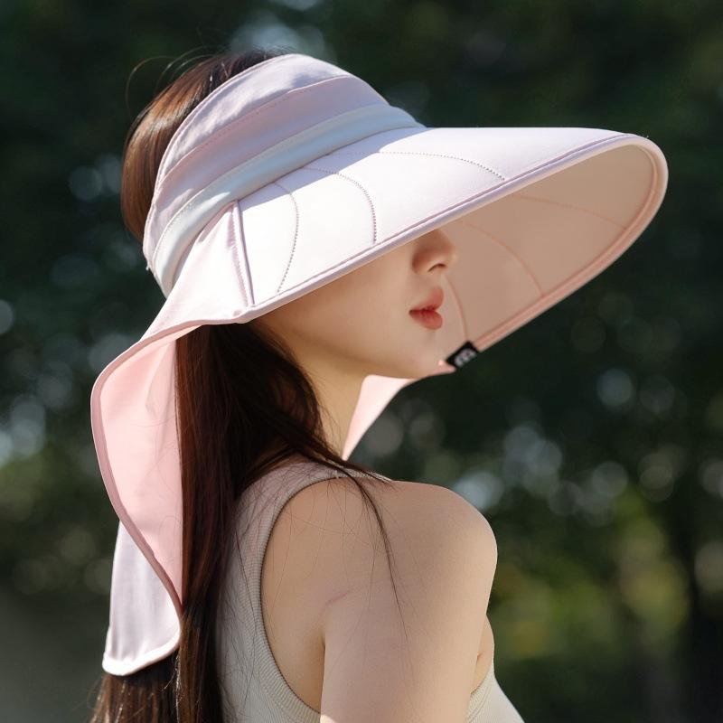 Sun Hat Women'S Fashion Color Matching Big Eaves Anti-Ultraviolet Empty Top Sun Hat Ice Silk Shawl Sunshade Bucket Hat
