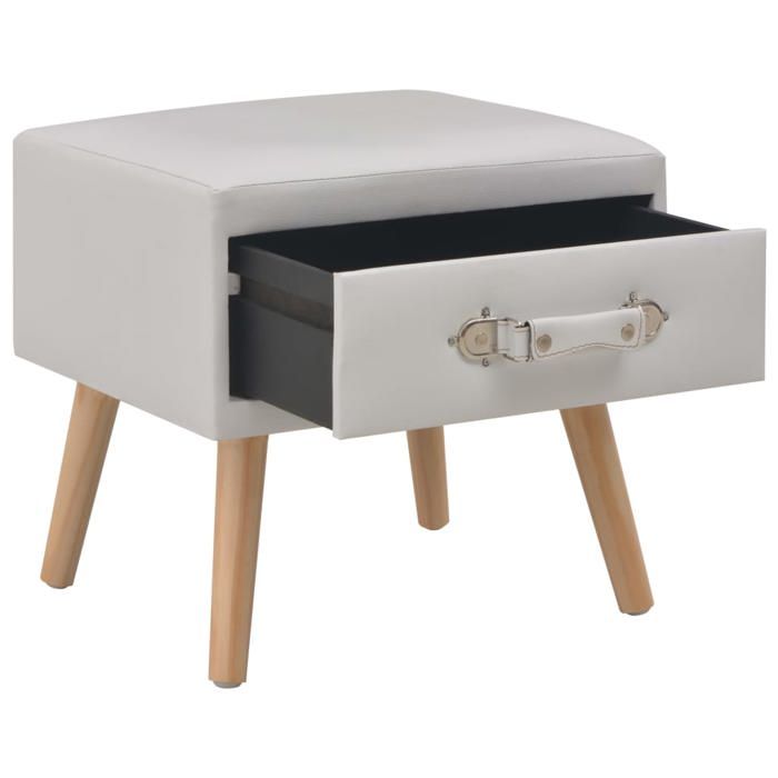Tables de chevet - VIDAXL - Blanc - Similicuir et pinède solide - 1 tiroir