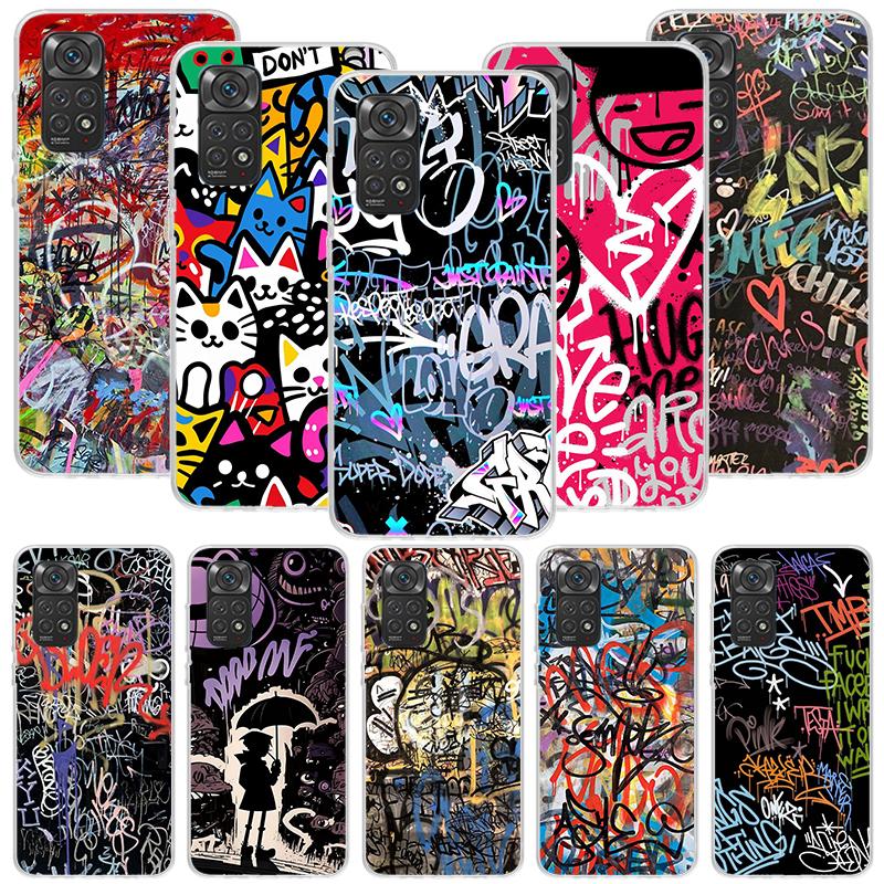 Graffiti Fashion Cool Phone Case For Xiaomi Redmi Note 15 14 13 12S 12 Pro Plus 11S 11E 11 11T 10S 10 Art Soft Pattern Cover Red