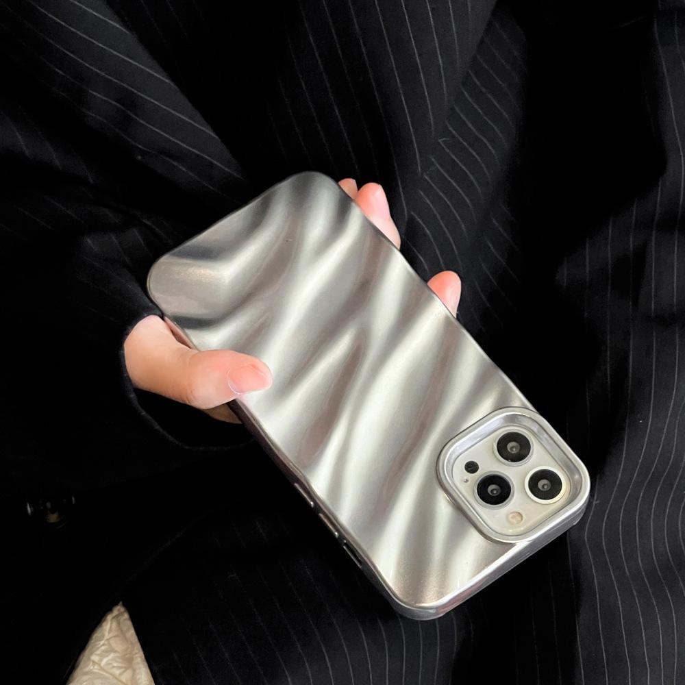 3D Water Wave Pattern iPhone 17 Pro Max Case - Solid Color, Glossy, Soft for Couples