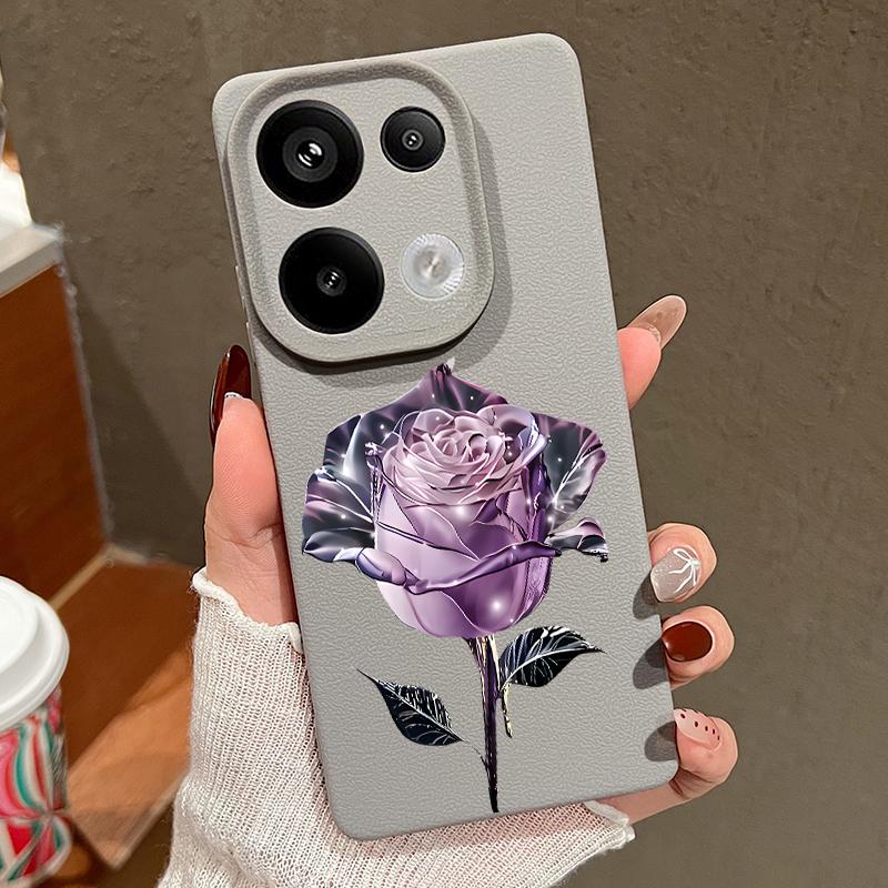 Crystal Rose Pattern Leather Texture Slim Matte Case For Xiaomi 13T Pro Poco X7 X6 Redmi Note 14 13 Pro 12 11 10 Pro TPU Soft Shockproof Phone Cover