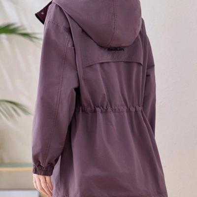 Frühling Herbst Damen Windjacke Lockerer Schnitt Lässiger Langer Mantel Koreanischer Stil Slim Kapuzenjacke