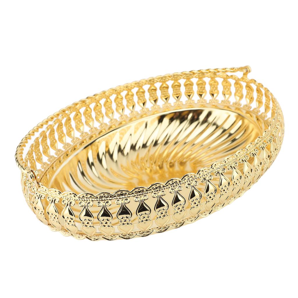 Rund Fruktskål med Handtag Guld Färg Legering Retro Rund Torkad Fruktbehållare för Fester
