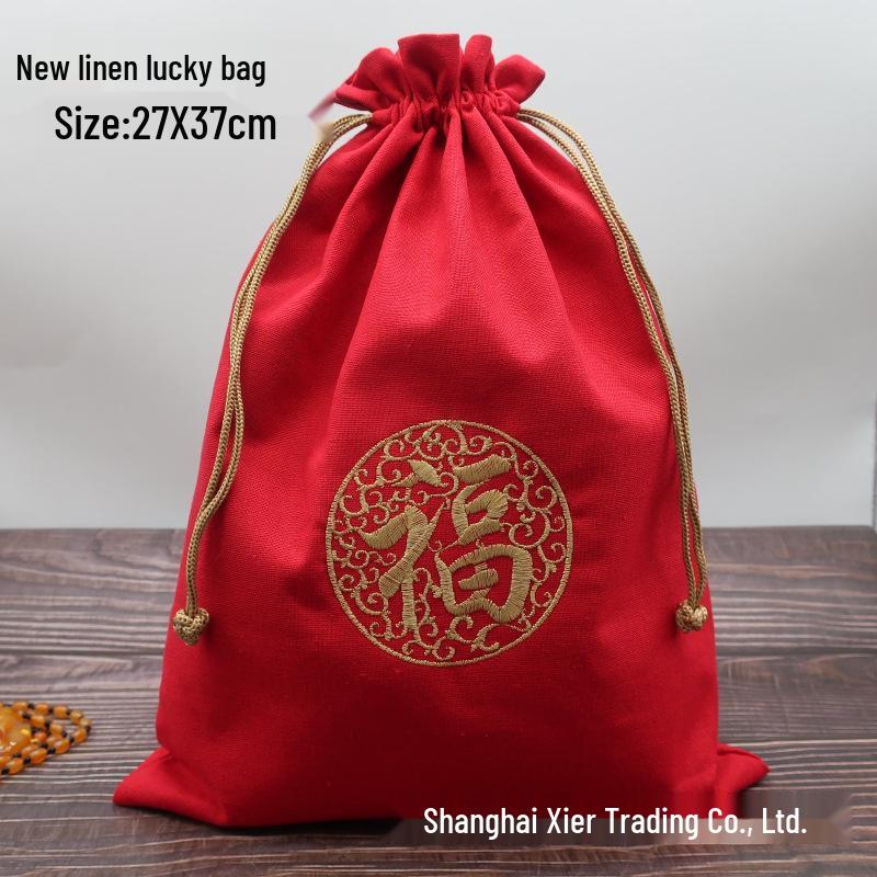 "Extra Large Embroidered Linen Drawstring Bag for Storage and Gifting"