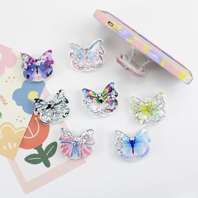 Mobile Phone Finger Holder Anti-fall Foldable Portable Butterfly Quicksand Phone Expanding Stand Grip