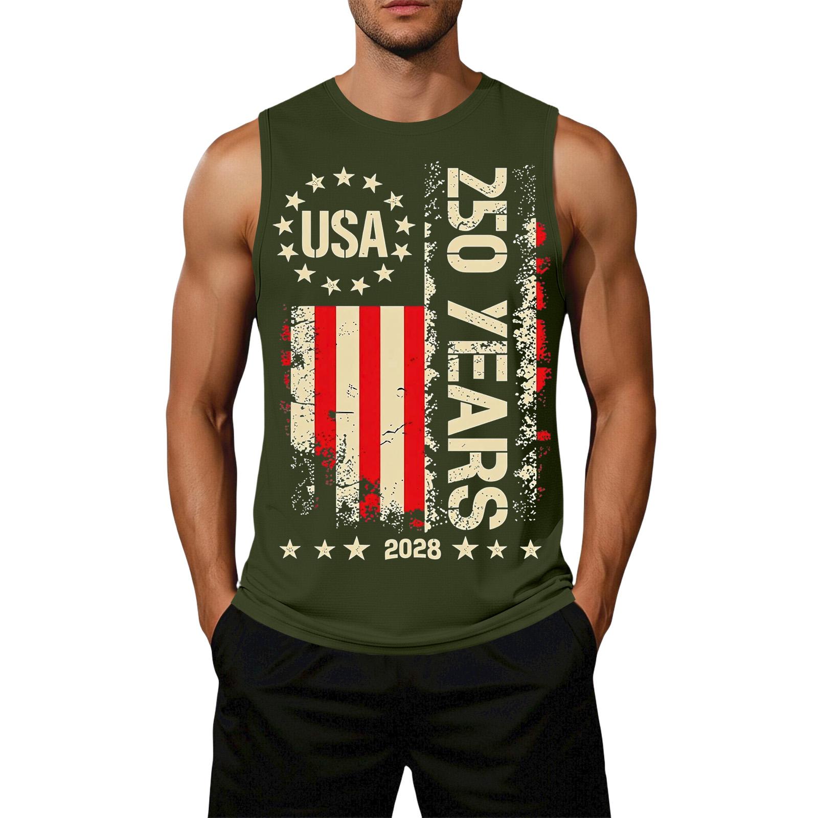 

Men s Loose Fit Sleeveless Casual Top Flag Print Semi-Quincentennial USA 250 Years Graphic Tank Shirt Summer Wear XXL