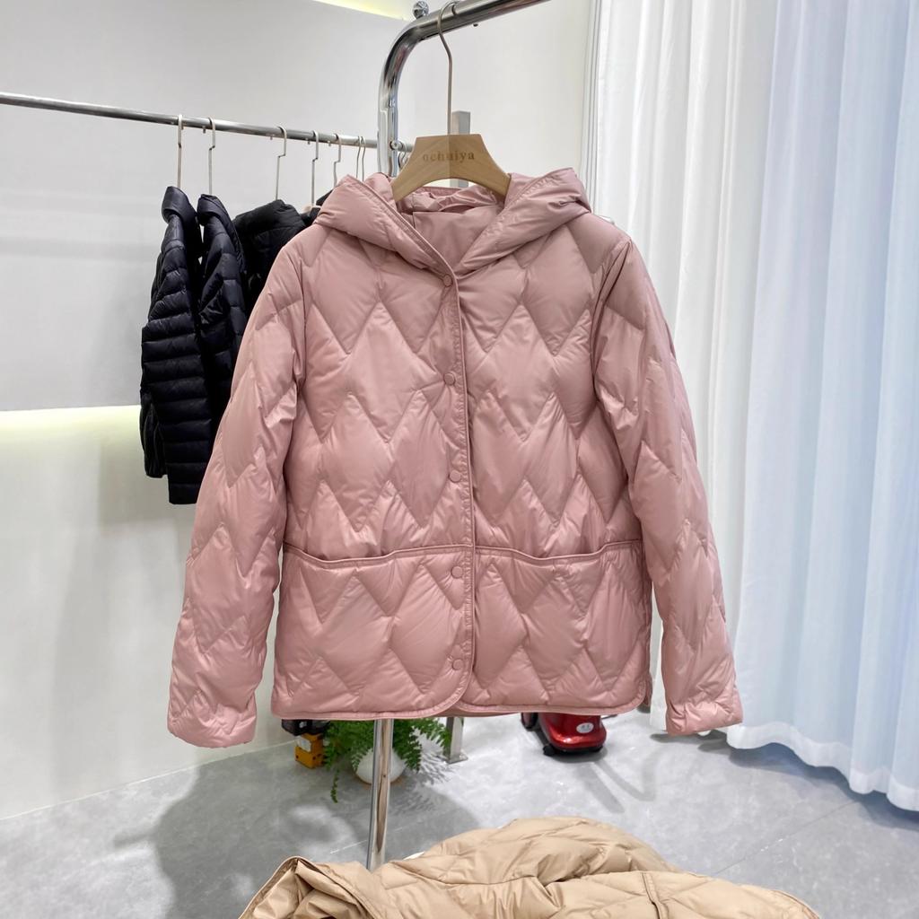White duck down light and thin down jacket women's short hooded simple and versatile light and small fashion coat autumn and winter