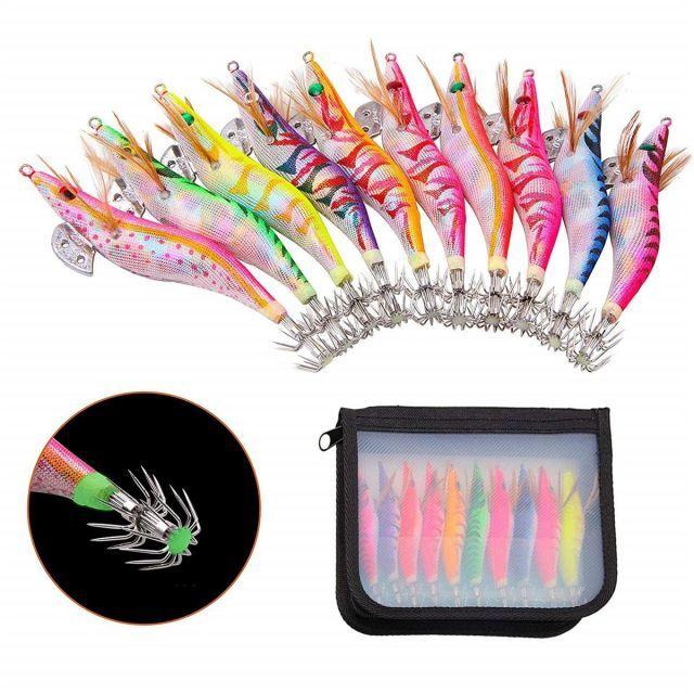 Used [Free Shipping] SILANON Egi Lure Rainbow Tape Eging Set Well-balanced Bait Set of 10 Pieces No. 2.5 No. 3 No. 3.5 For Squid Fishing Great Squid