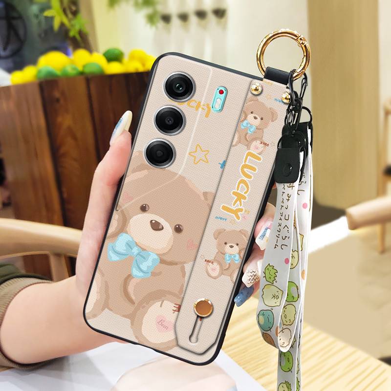 Shockproof Lanyard Phone Case For Tecno Camon40 4G/CM5 Wrist Strap Waterproof Silicone Wristband Cartoon Phone Holder