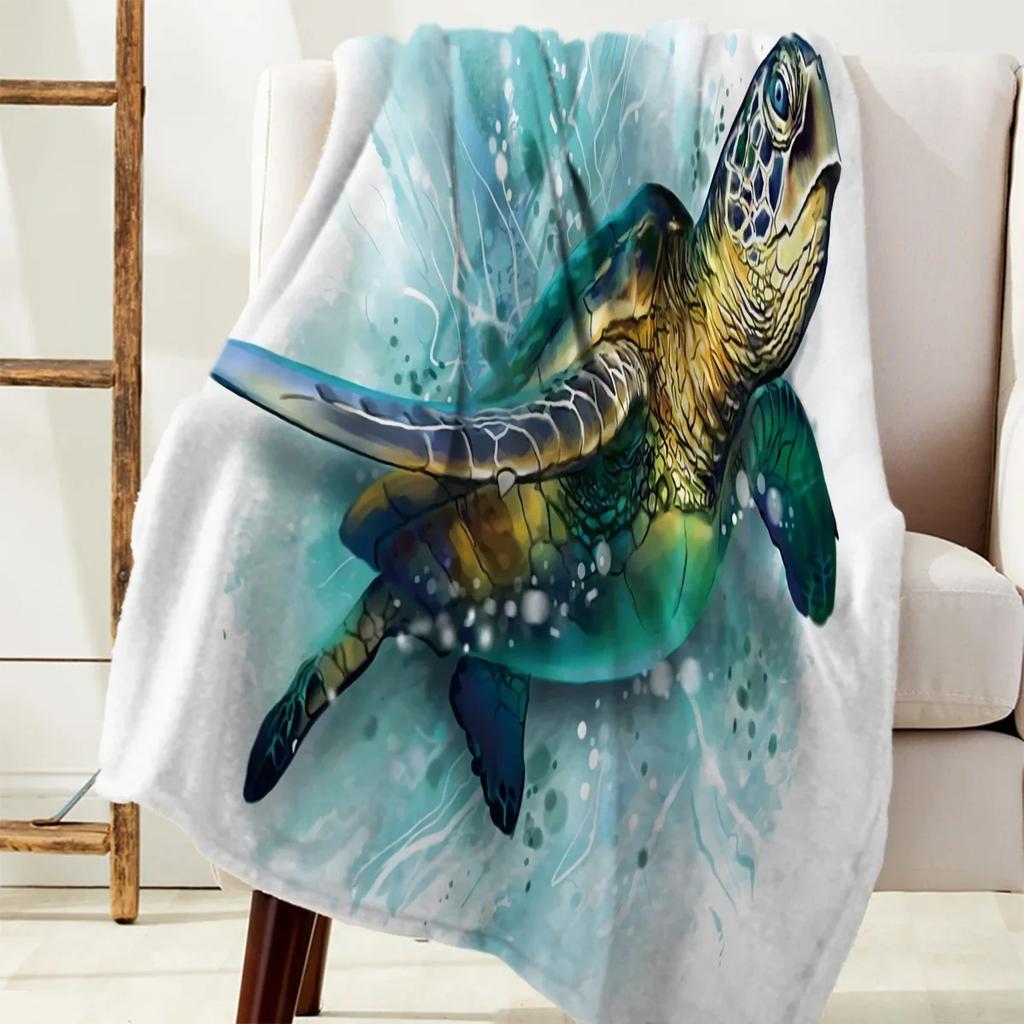 Turtle Blue Sea Bubble Throw Blanket Warm Microfiber Flannel Blanket Bedroom Decor Blankets For Beds