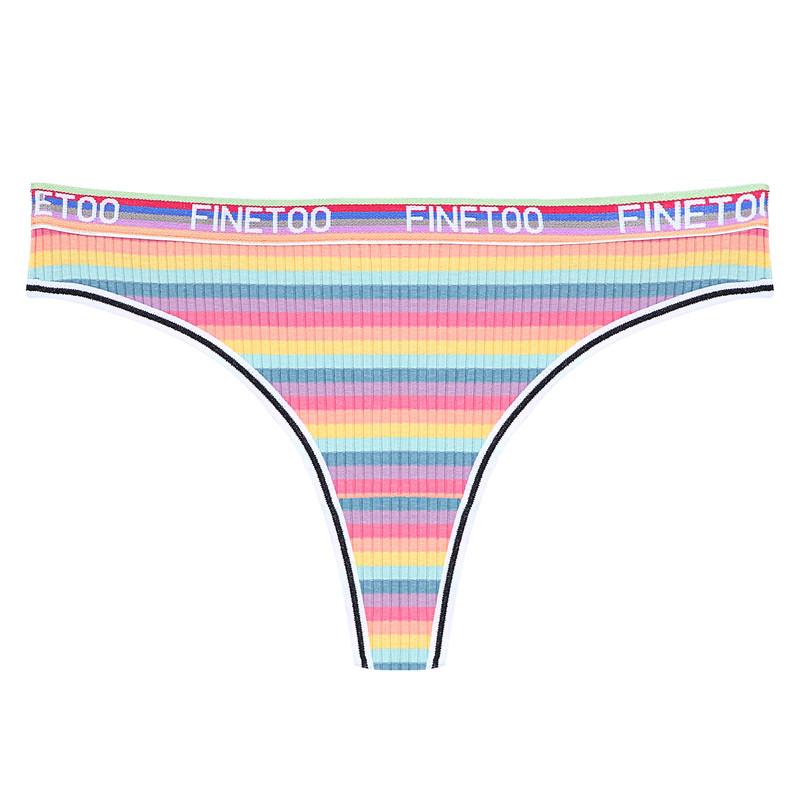 

FINETOO 1 шт. женские хлопковые бесшовные стринги сексуальное красочное полосатое нижнее белье трусики S-XL стринги женское нижнее белье с надписью на талии XL