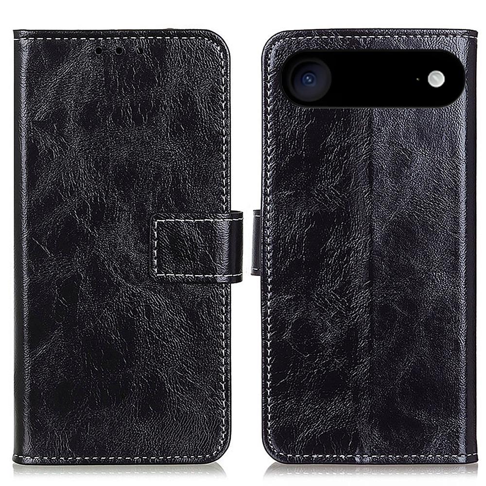 

For iPhone 17 Air Case Wallet Leather Phone Cover Crazy Horse Texture Black