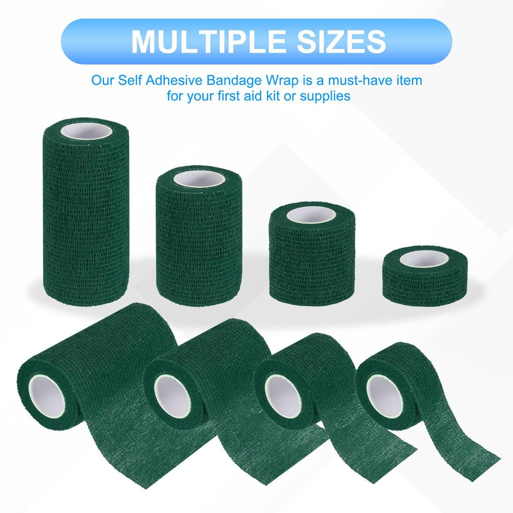 PATIKIL Bandage 24 5 Wickelband für Sport und Outdoor Dunkelgrün 1"/2"/3"/4" Selbstklebende Wickel, Anzahl, Yards, Elastisch, Atmungsaktiv, Selbstklebend