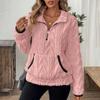 Damen Oversized Sherpa Fleece Halbreißverschluss Pullover Sweatshirt mit Fronttasche