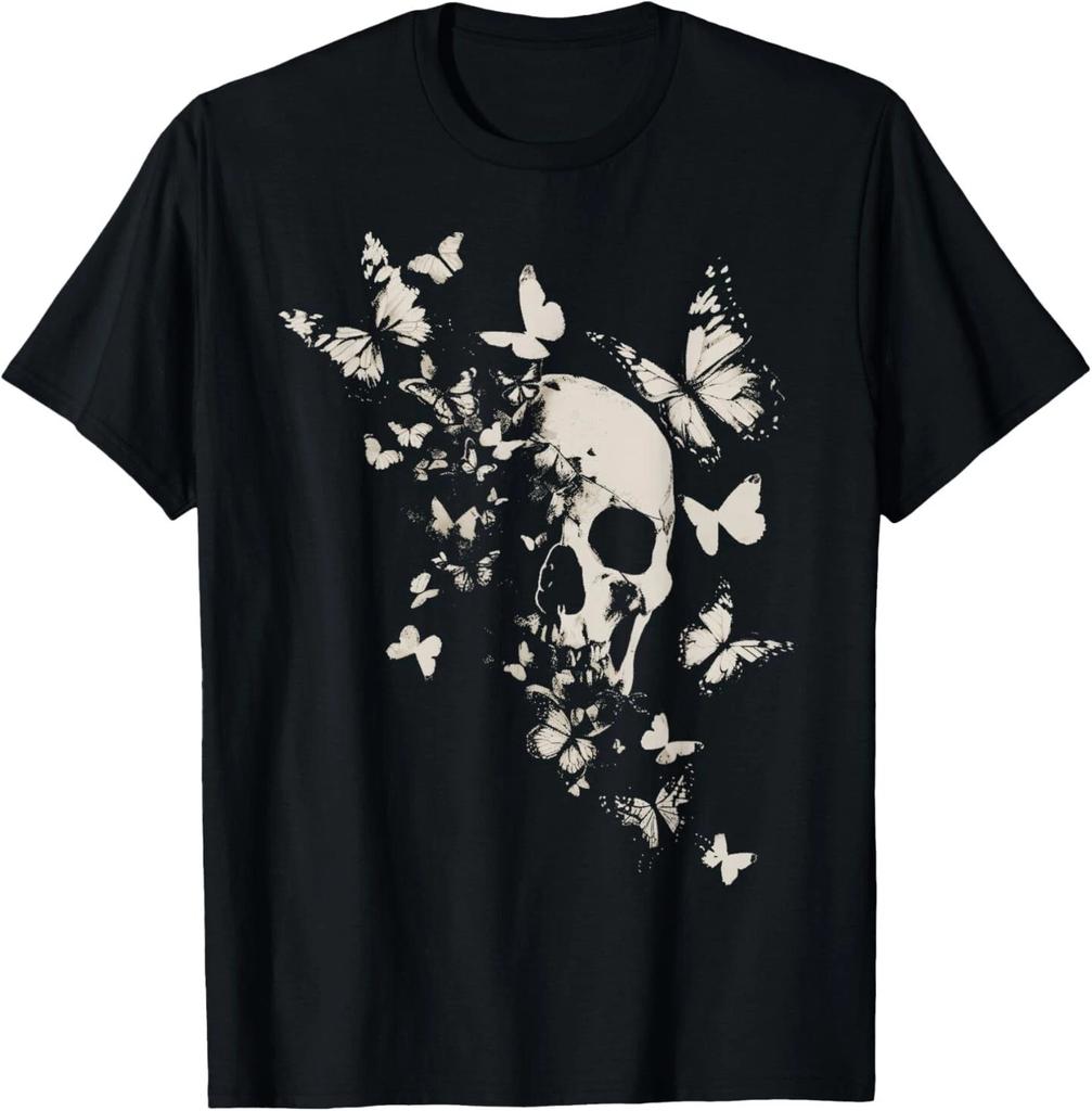Skull Butterfly Goth Grunge Y2K Gothic Alt Emo Aesthetic T-Shirt