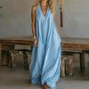Damen Sommer Locker Ärmellos Schickes Maxikleid, Einfarbig Patchwork Elegantes Partykleid Lässig Einfach V-Ausschnitt Damenkleider