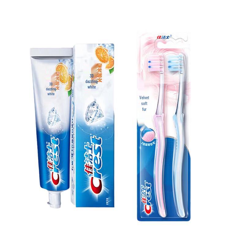 Crest 3D White Invigorating Ice Orange Toothpaste with Velvet Gum Care Toothbrushes