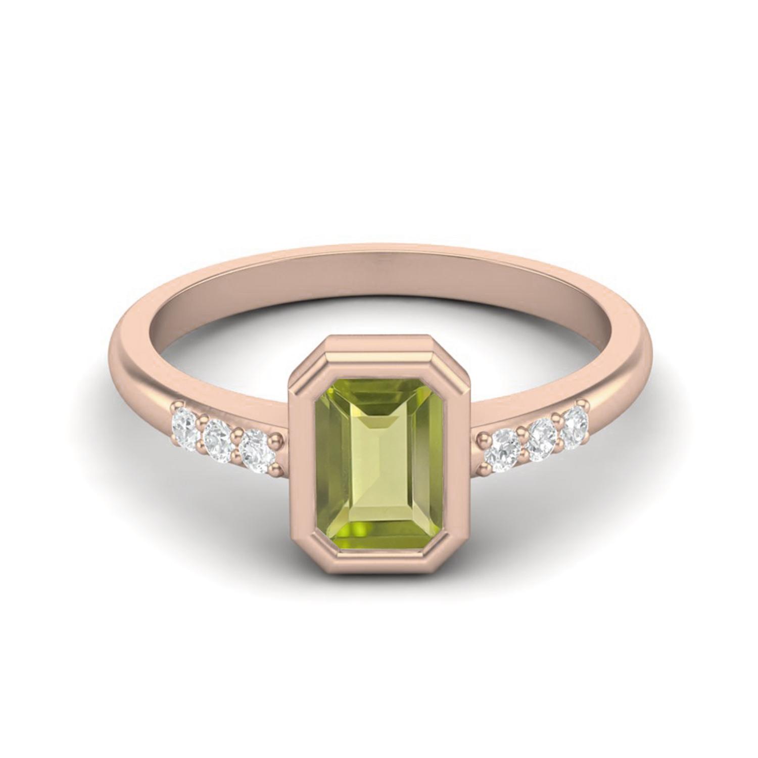 

Bezel Set 0.77 Ctw Emerald Cut Peridot 925 Sterling Silver Rose Vermeil Solitaire Women Engagement Ring 5 Яскраво-рожевий