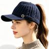 Autumn and Winter Warm Empty Top Hat Women Can Tie Ponytail Cold Protection Ear Protection Knitted Hat Cap Sports Hat Winter