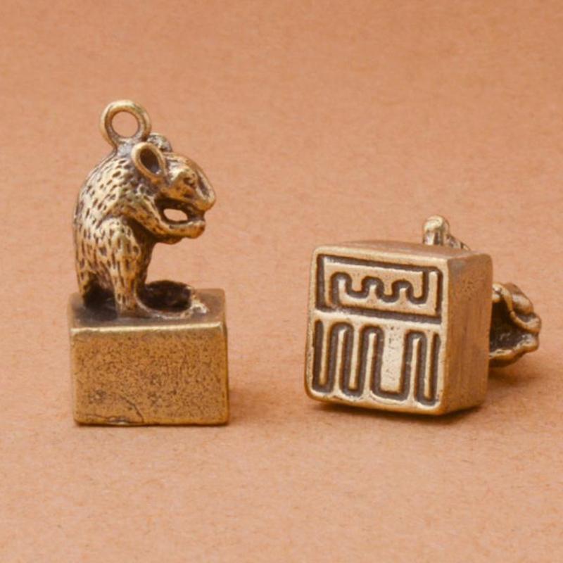 Chinese Brass Zodiac Vintage Seal Key Chain Pendant Backpack Pendant Craft Souvenir Gift
