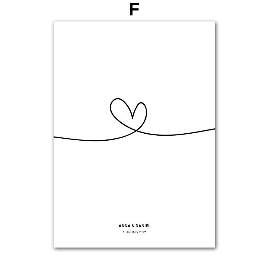 Line Drew Couple Lovers Name Special Date Customized Nordic Posters And Prints Wall Art Canvas Painting Home Decoration Pictures