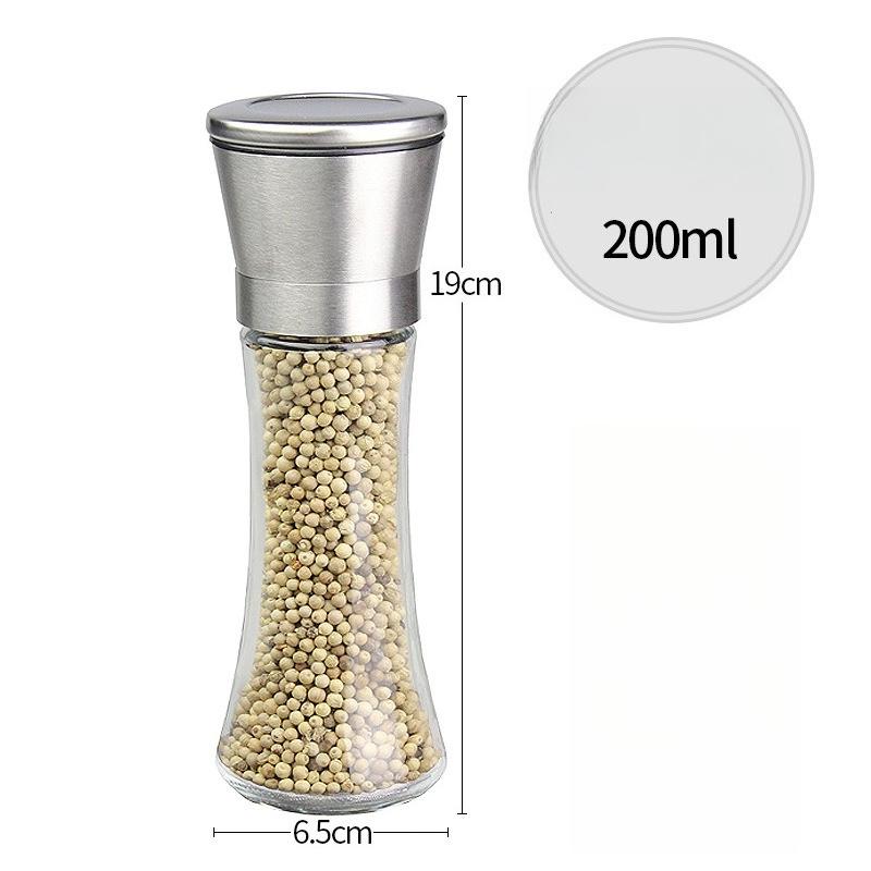 Stainless Steel Black Pepper Grinder Manual Carbon Steel Core Glass Seasoning Box Jar Pepper Spice