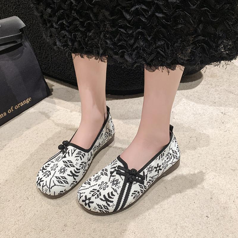 

fashion 2024 New Women s Ballet Flat Shoes Retro Chinese Women s Comfortable Soft Shoes Cotton Button Print 35 чёрный