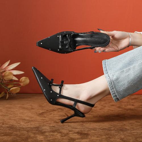 Fashion Sexy Red High Heels Diamond Rhinestone Polka Dots Pointed Toe French Style Sandals Women's Open Toe Summer Shoes