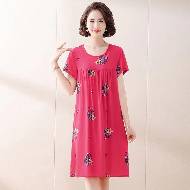 Women's Cotton Silk Mid-Length Nightgown - Summer Pajamas Plus Size Homewear for Middle-Aged and Elderly