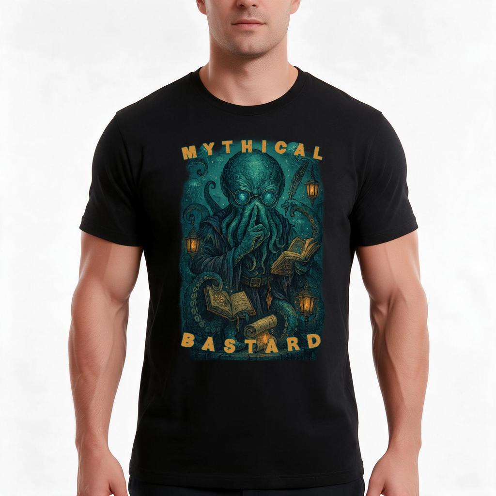 Mythical Bastard Kraken Librarian Retro Deep Sea Scholar Beast Tshirt Summer Casual Cotton Tee Oversized Streetwear Tops