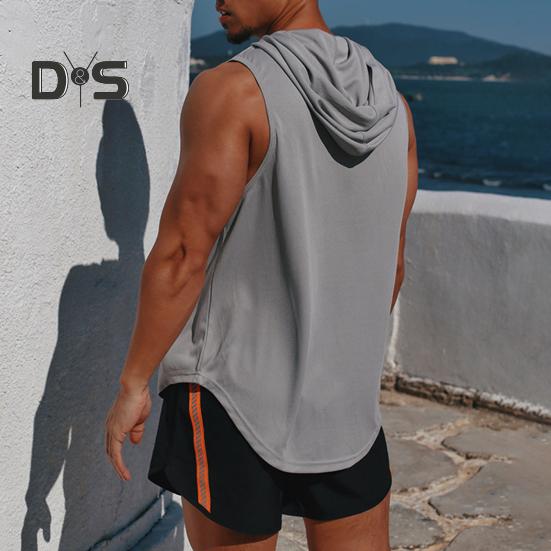 Herre Sportsvest Tynn Løs Hette Hurtigtørkende Ensfarget Lett Elastisk Basketball Jogging Gym Trening T-skjorte