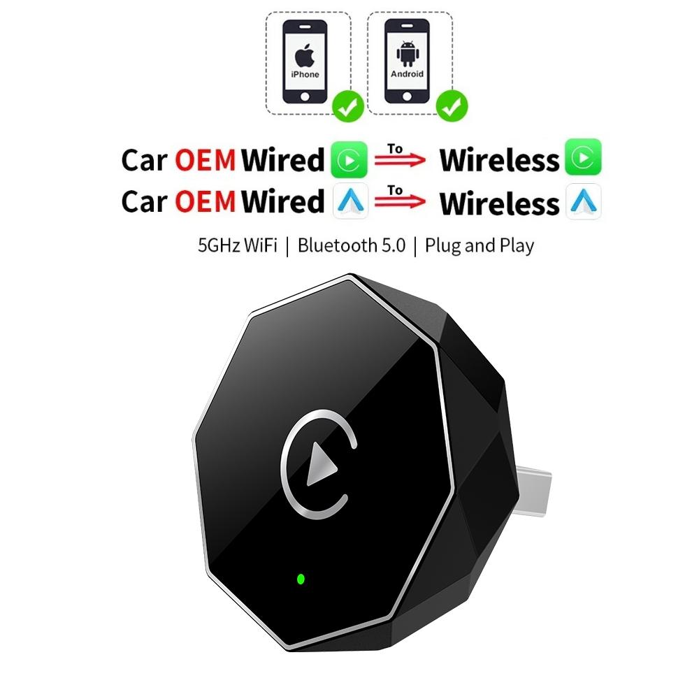 2 In1 Wired To Wireless CarPlay Android Auto Adapter Smart Mini Box Plug and Play Bluetooth for Car With Wired CarPlay