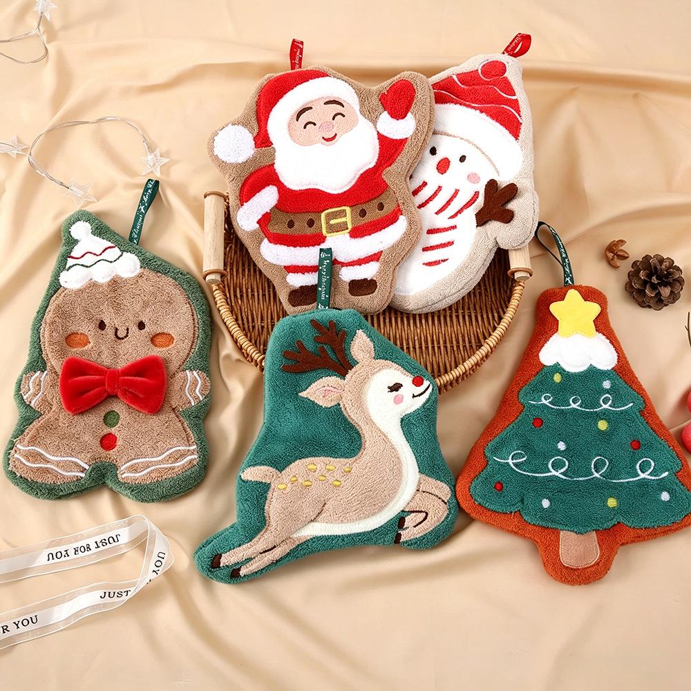 Christmas Cartoon Coral Fleece Hanging Hand Towel