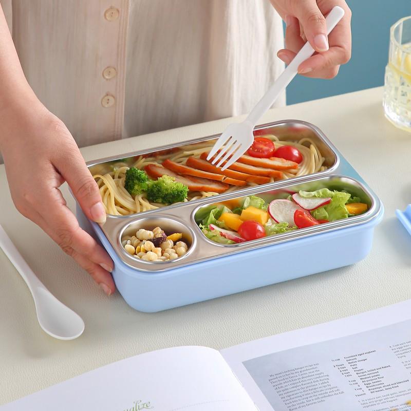 Stainless Steel Lunch Box With 3 Compartment Design Microwave Safe Leakproof Portable Students Office Workers