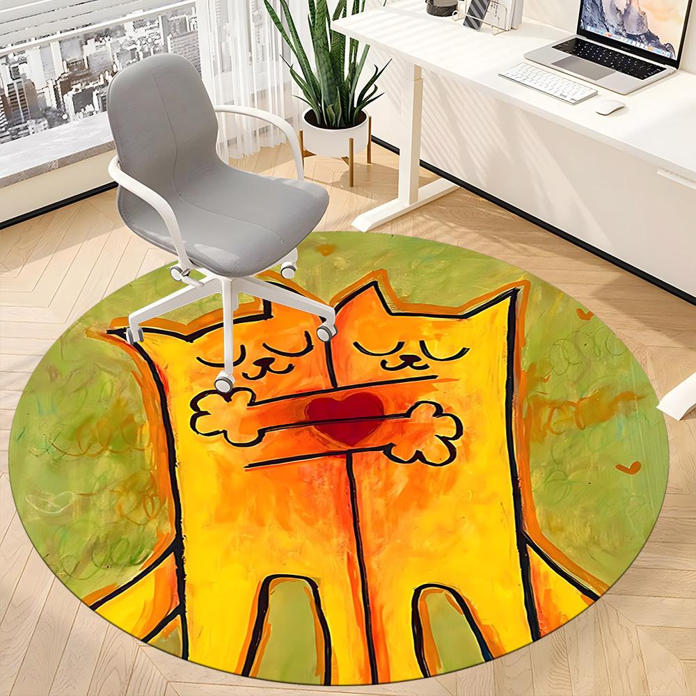 1PC Cats Heart Office Round Area Rug, Mat Suitable ForOffice, Under Office Chairs Bedroom Living Room Home Decor, Room Deco