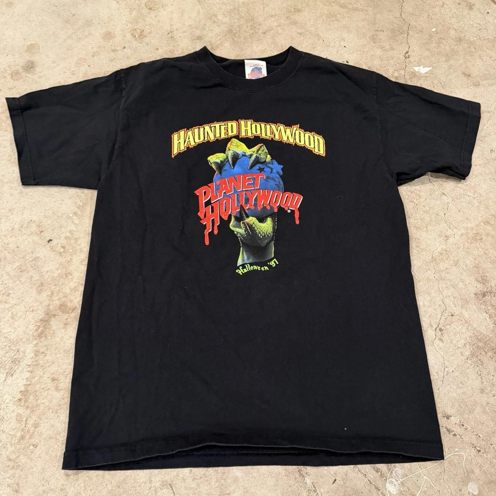 Vintage 90s Planet Hollywood T-Shirt Large Haunted Hollywood Halloween 97 S
