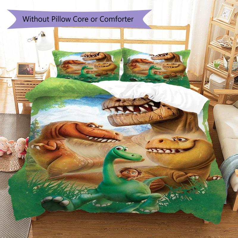 Cartoon Dinosaur Jungle Family Scene Print 3‑Pieces Duvet Cover Set Anime Bedding Without Pillow Core or Comforter