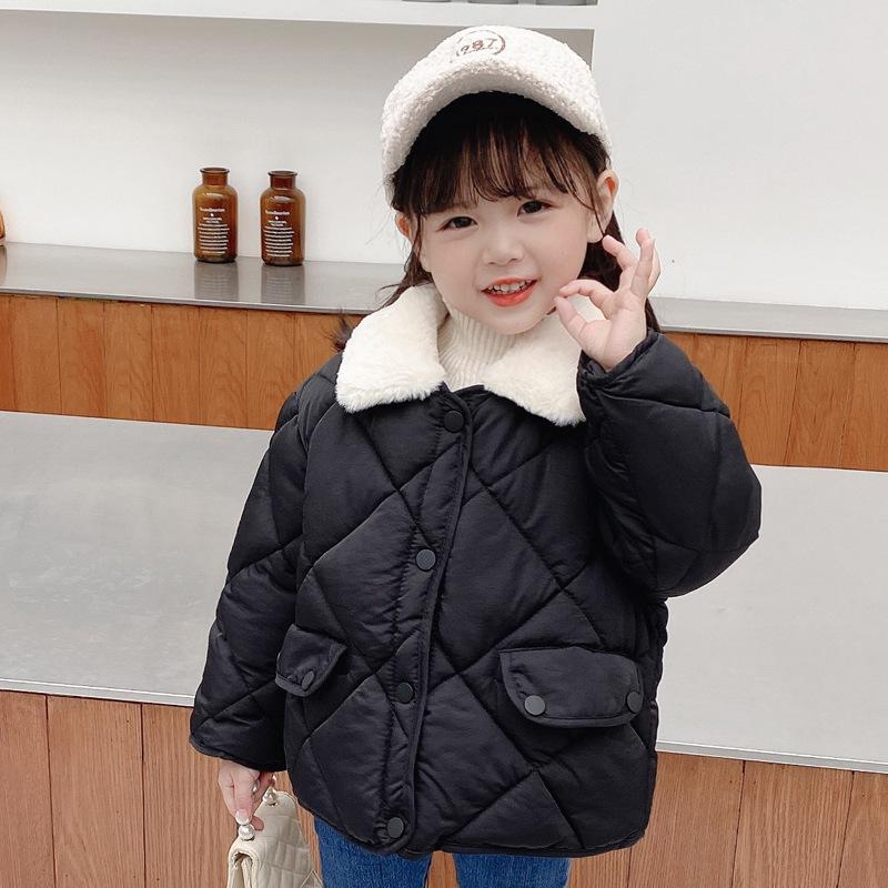 Korean Style Kids' Quilted Fur Collar Jacket - Warm, Thick, Loose Fit for Boys & Girls, Autumn Winter.