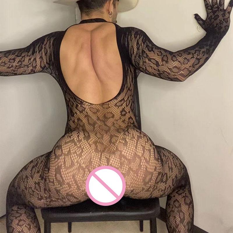 Sissy Sexshop Kroneskjærende Bodystockings Fiskenett Undertøy Pluss Størrelse Bodysuit Erotisk Bekledning Bondage Voksenleketøy Menn Undertøy