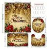 4Pcs Bathroom Shower Curtain Set Winter Christmas Bell Pattern Bathroom Curtain With 12 Hooks Non Slip Rugs Toilet Cover Mat Bathroom Partition