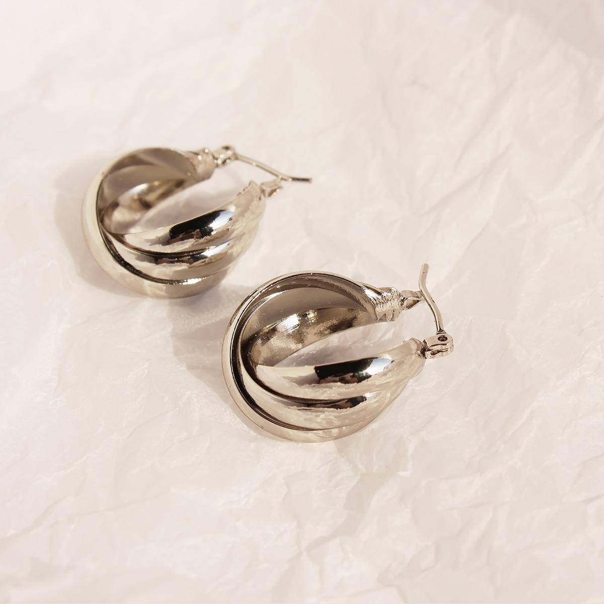 

Дизайн Многослойные линии крест геометрические широкие серьги медное покрытие настоящее золото серьги 558 белого золота