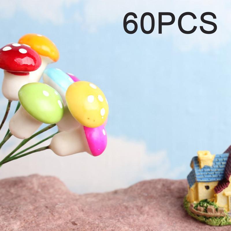 60Pcs Artificial Mini Mushroom Fairy Garden Moss Resin Crafts Garden Decor