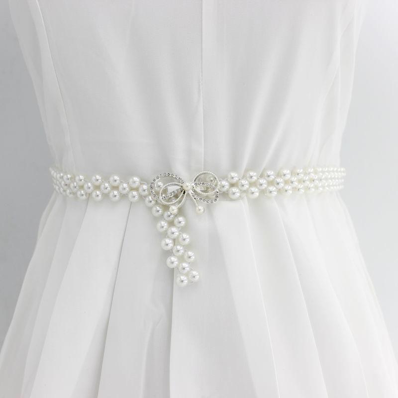 "Korean Style Rhinestone Pearl Waist Chain for Women – Fashionable, Sweet, Elastic Belt"