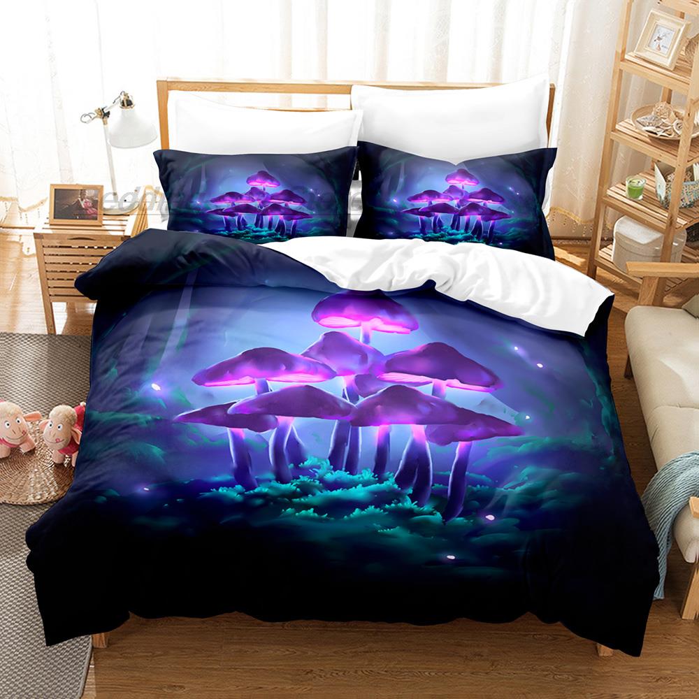 Rainbow Star Mushroom Bedding Set Single Twin Full Queen King Size Bed Set Aldult Kid Bedroom 3D Print Anime Bed Sheet Set