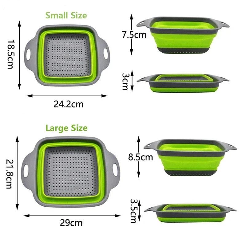 2pcs Folding Silicone Drain Basket Fruit Vegetable Washing Basket Strainer Colander Collapsible Drainer Kitchen Storage Tool