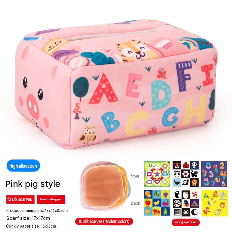 Baby Tissue Box Toy Silicone Montessori Early Learning Toy 0-12 Months Unbreakable Cloth Book Pull Out Toy Washable