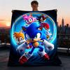 1pc Sonic Outdoor Personalized Flannel Blanket, Soft, Lightweight Personalized Flannel Blanket, Digital Printing,